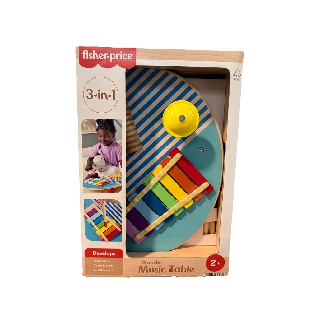 Fisher-Price Wooden 3-in-1 Music Table Xylophone Toy for Toddlers 2+ NEW